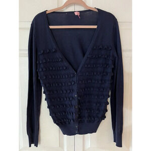 LILLY PULITZER NAVY BLUE RUFFLE TEXTURED CARDIGAN SIZE SMALL